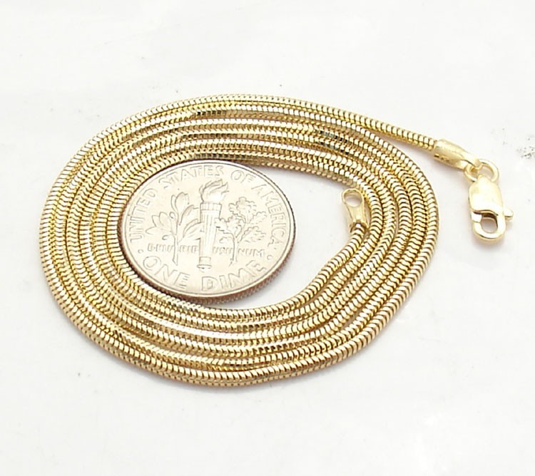 1.4mm Solid Round Snake Chain Necklace Real 14K Yellow Gold ALL LENGTHS