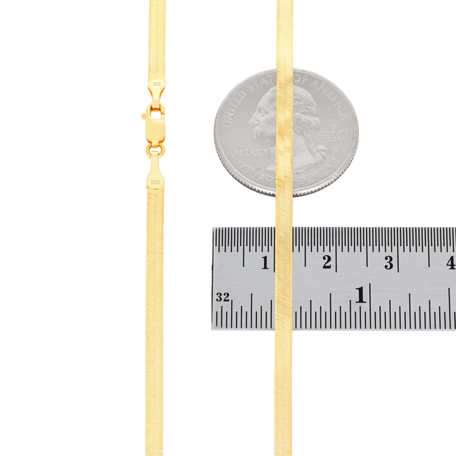 10K Yellow Gold Solid 3mm High Polish Herringbone Chain Womens Necklace 16″- 24″
