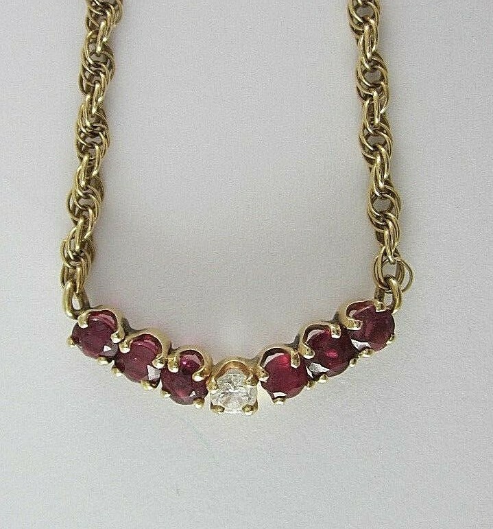 LADIES 14K YELLOW GOLD DIAMOND & PINK SAPPHIRE NECKLACE 0.17DW 7.5G