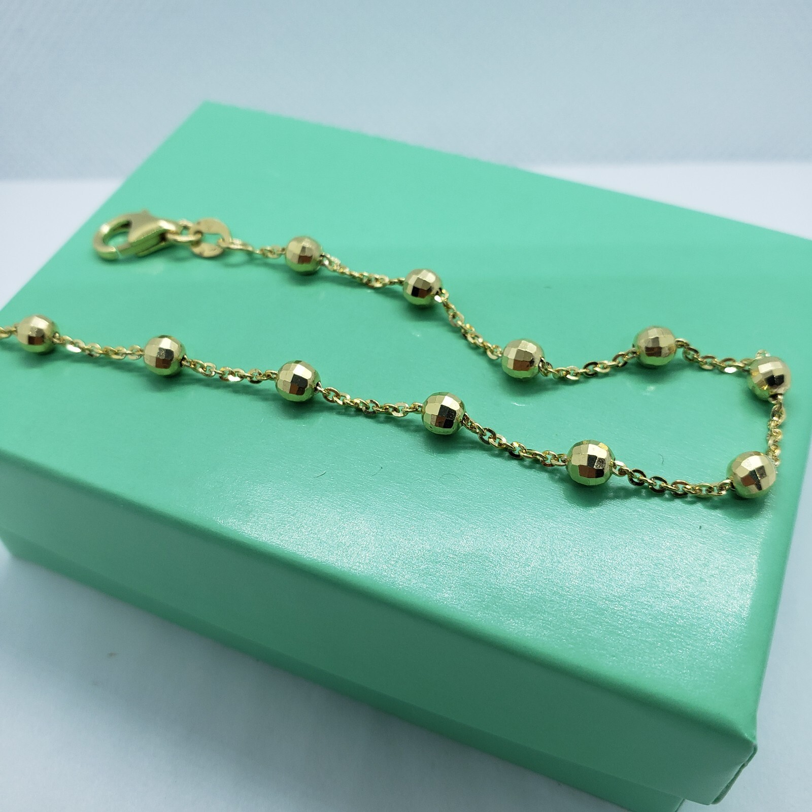 14K Solid Yellow Gold Station Ball Bead Rolo Bracelet Anklet 2mm 4mm 7″ 10″