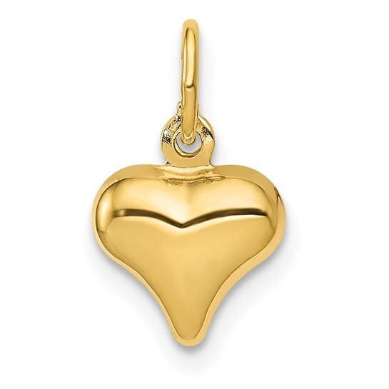 14K Gold Puffy Heart Charm Pendant, 14k Real Solid Gold 3-D Heart Pendant-14KC29