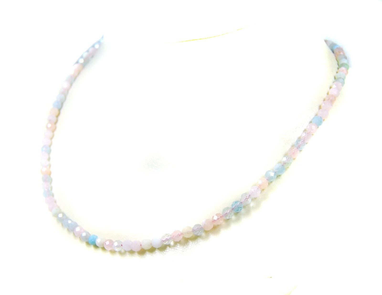Morganite Faceted Ball Shape Necklace Ø-3mm 925 Silver Clasp