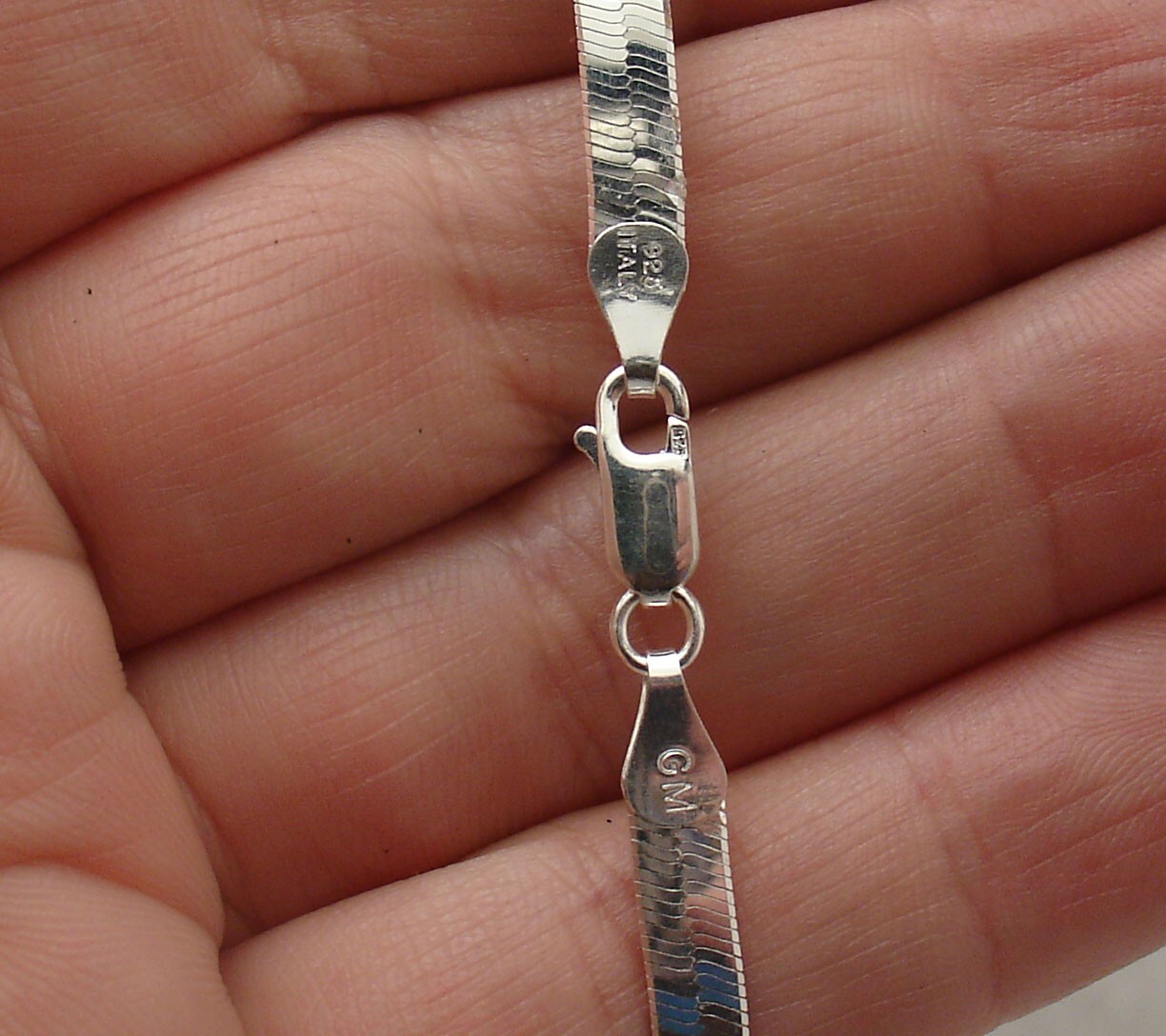 16″ Reversible Heart Print Herringbone Chain Necklace Solid Real 925 Silver