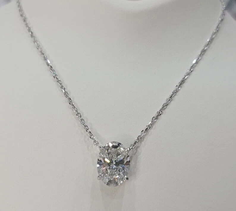 Solitaire Pendant Chain 2.00 Ct Oval Cut Lab Grown Diamond 925 Sterling Silver