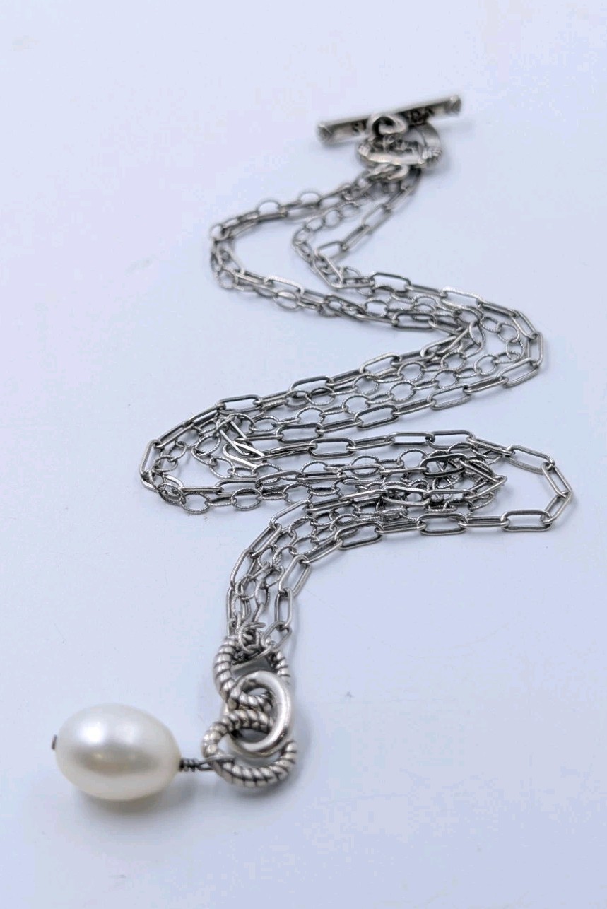 SILPADA N1353 Sterling Silver Freshwater Pearl Double Chain Necklace Toggle 19″