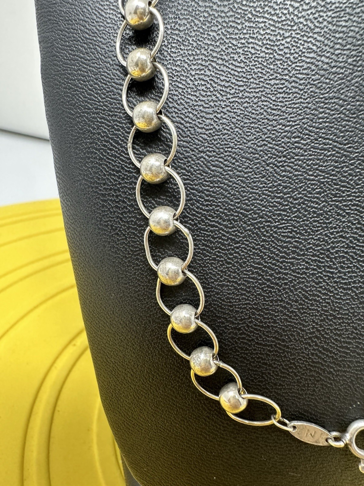 Sterling Silver Milor Rolo Bead & Circle Chain Choker Necklace Modern 20g 19 In