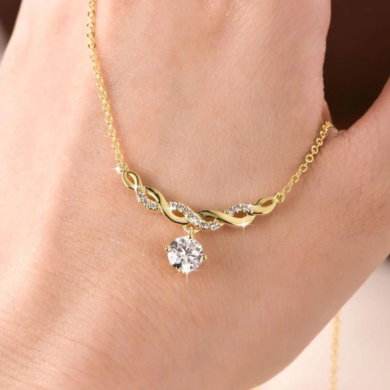 Infinity Necklace with Sparkling 2ct Moissanite – Timeless Jewelry Gift for Her