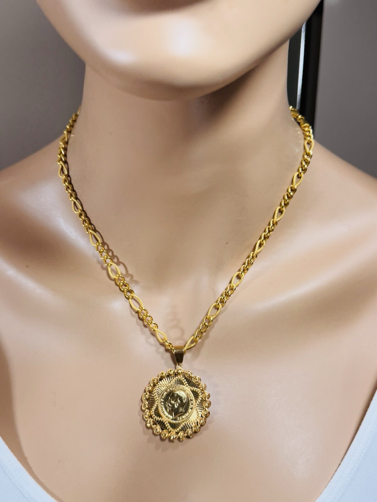 Solid 22K 916 Fine Yellow Dubai Real Gold 18” Long Coin Set Necklace 5.5mm 18.3g