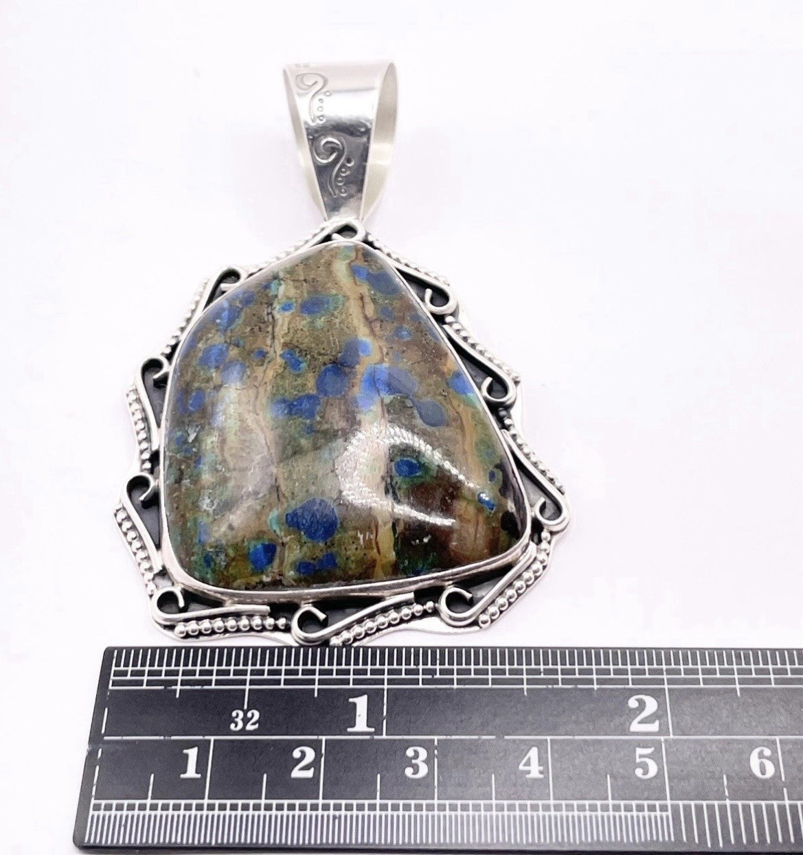 925 Sterling Silver Azurite gemstone Freeform Pendant Jay King signed
