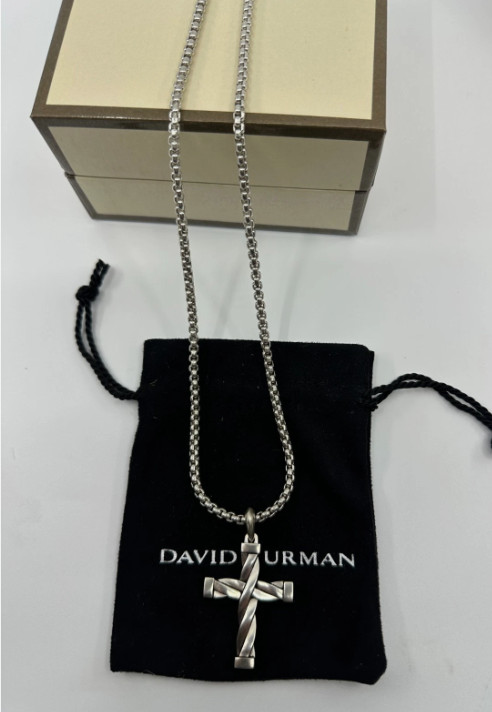 925 Silver David Yurman Cross Pendant 36mm Chain Necklace 24 in
