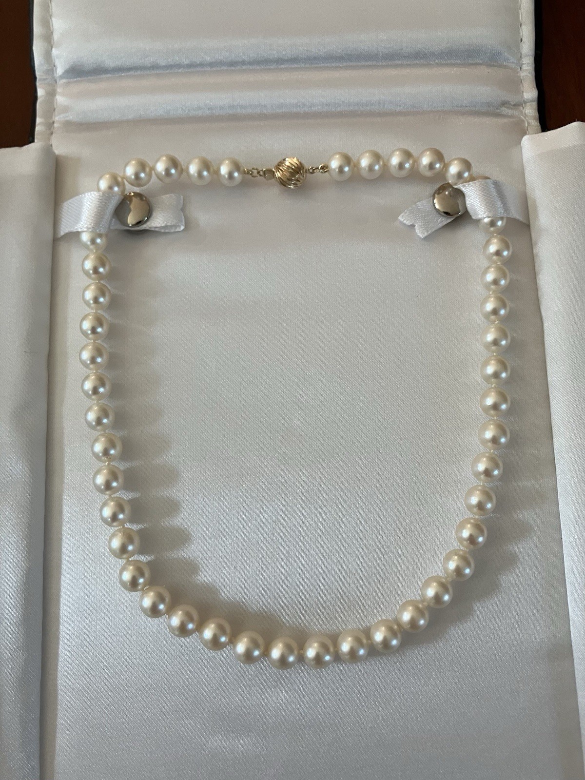 Large 7.5-8mm Akoya Pearl Necklace Extra Thick Nacre 14K Gold Clasp