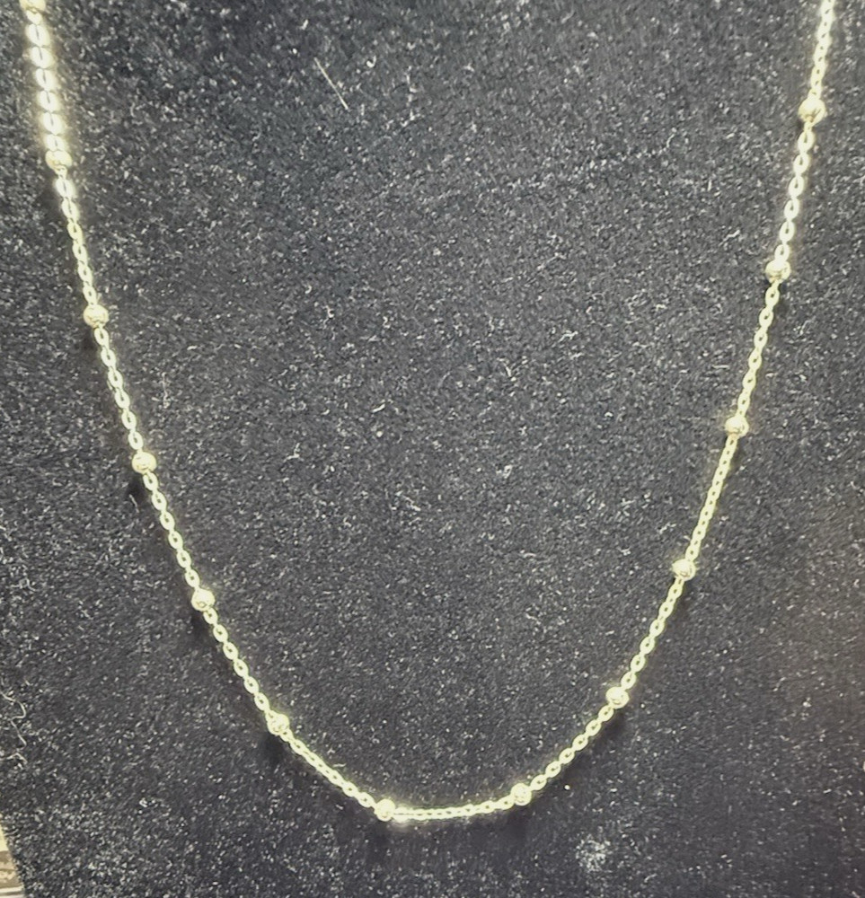 Vintage Italy 925 Sterling Silver 2mm Cable 3mm Bead Station Necklace 18″