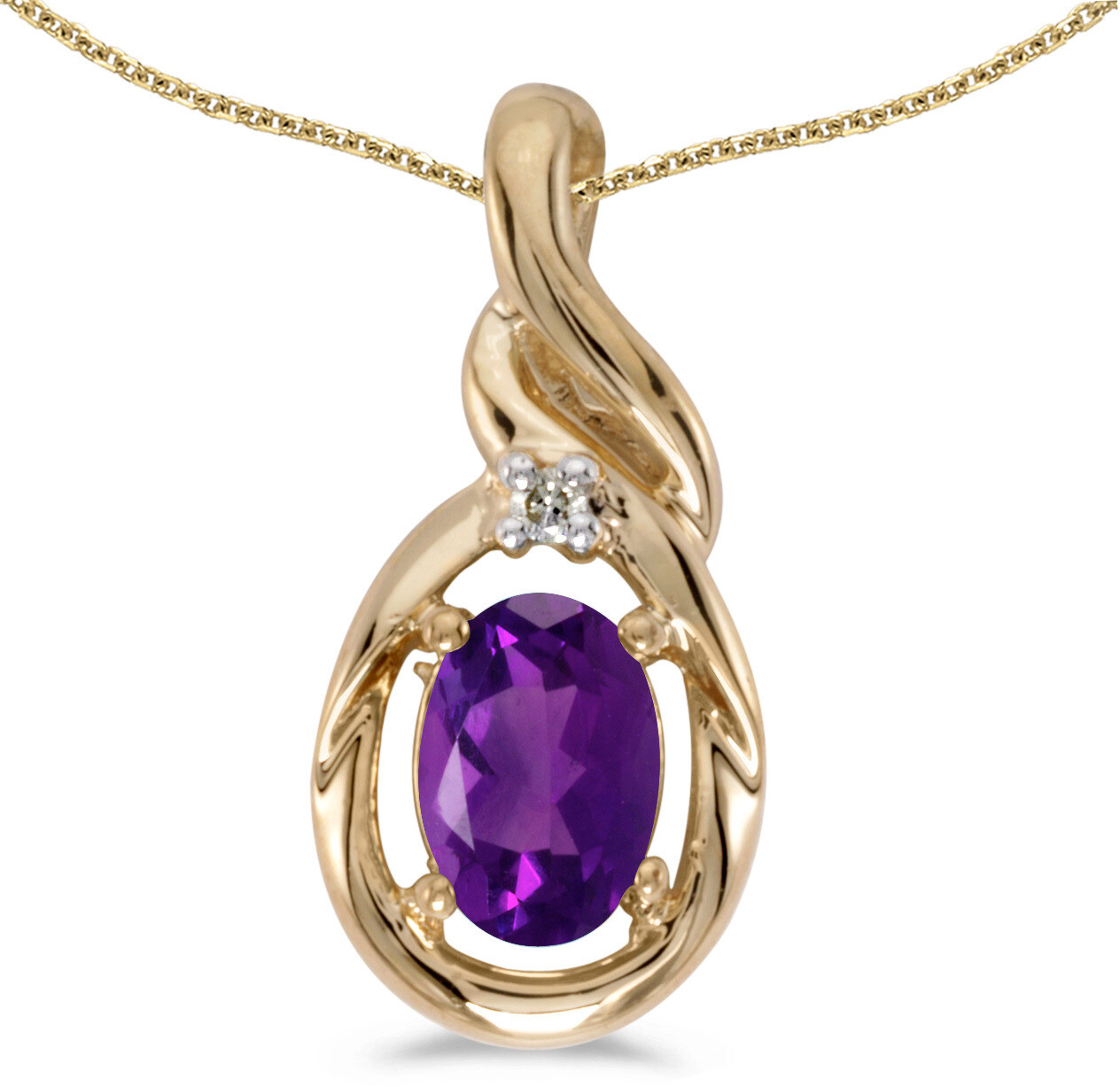 14k Yellow Gold Oval Amethyst and Diamond Pendant (no chain) (CM-P1241X-02)