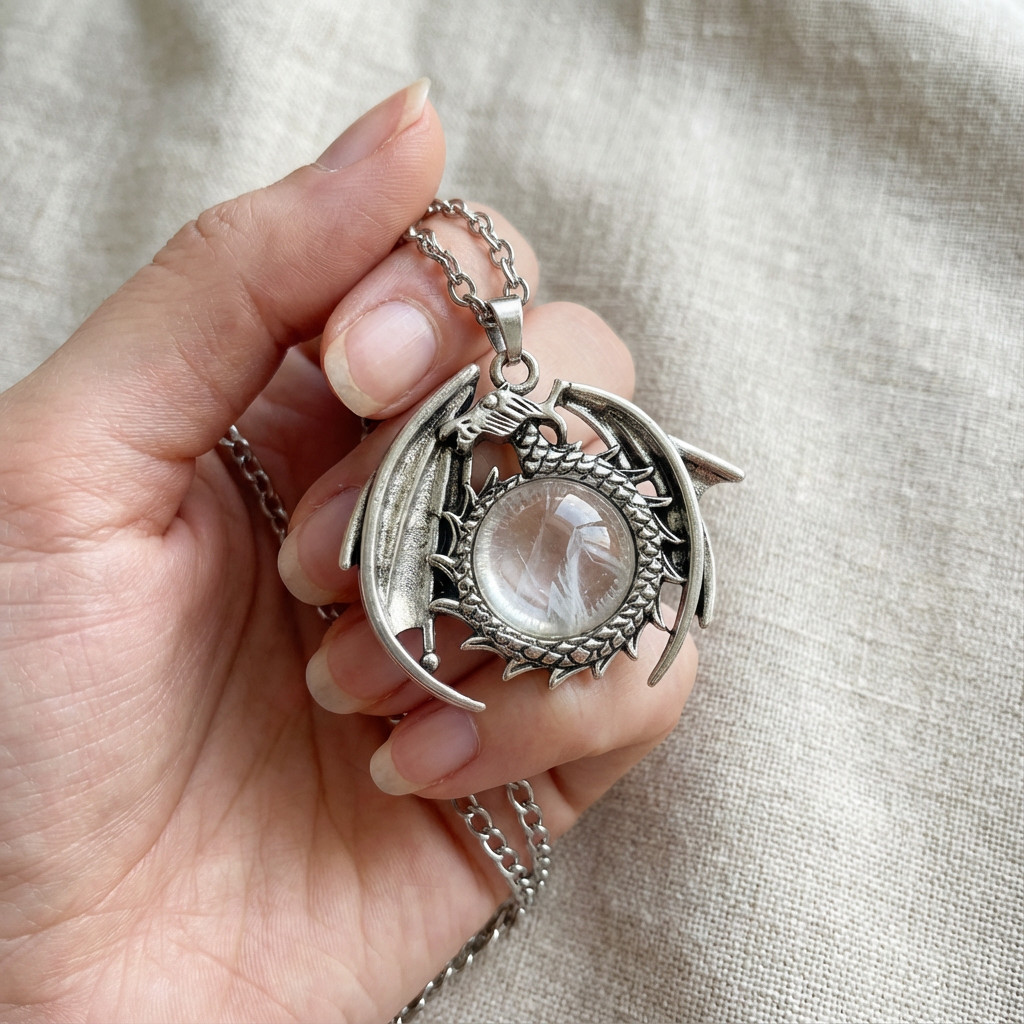 Premium Clear Crystal Necklace – Dragon Mythical Crystal Pendant for Her