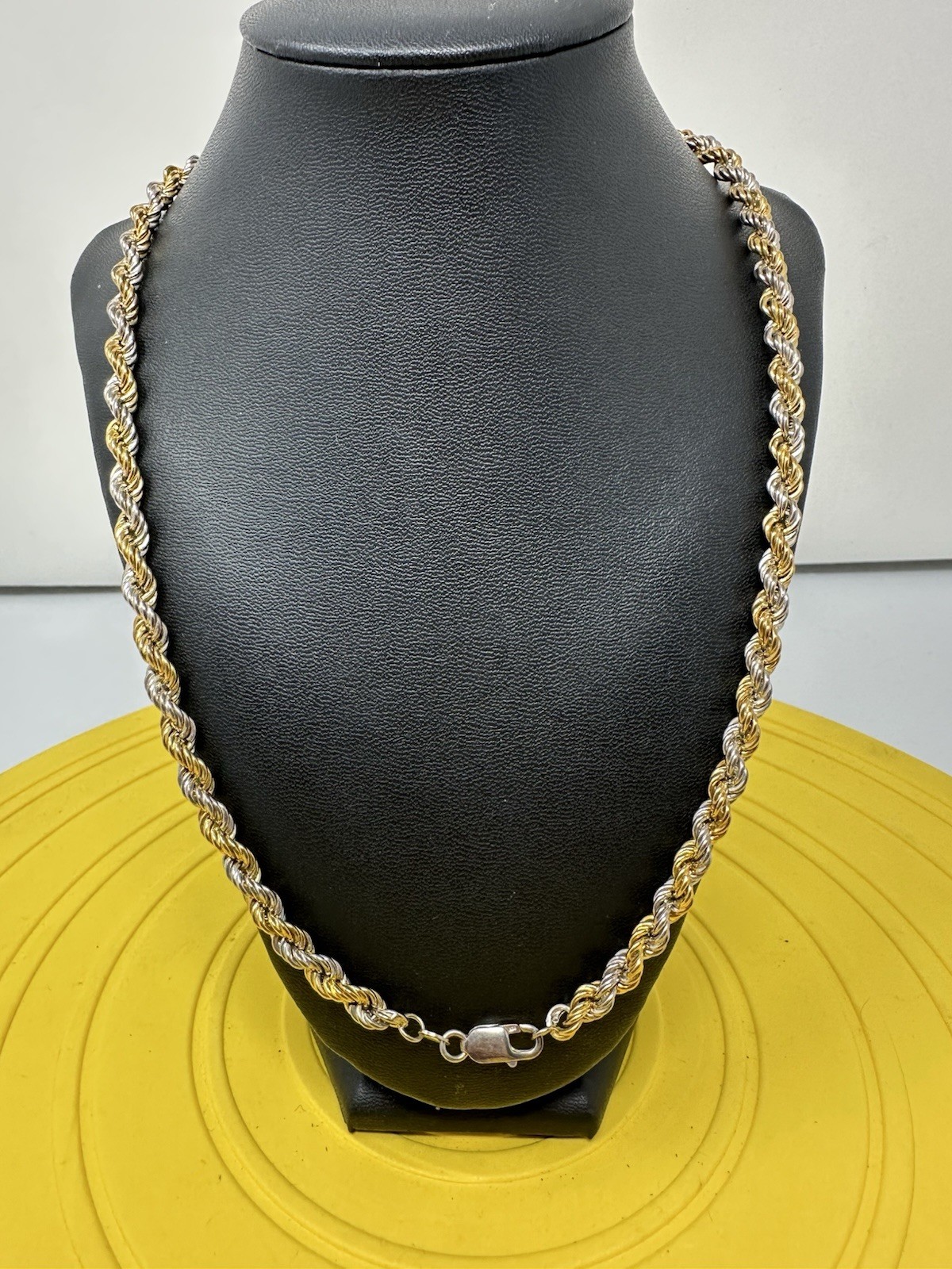 Sterling Silver Gold Plated & Silver Twisted Necklace Beautiful Modern 36g 22in