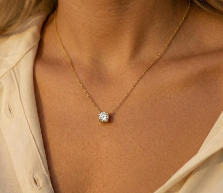 Round Cut Natural Diamond Solitaire Pendant 14k Yellow Gold Women Special Gift