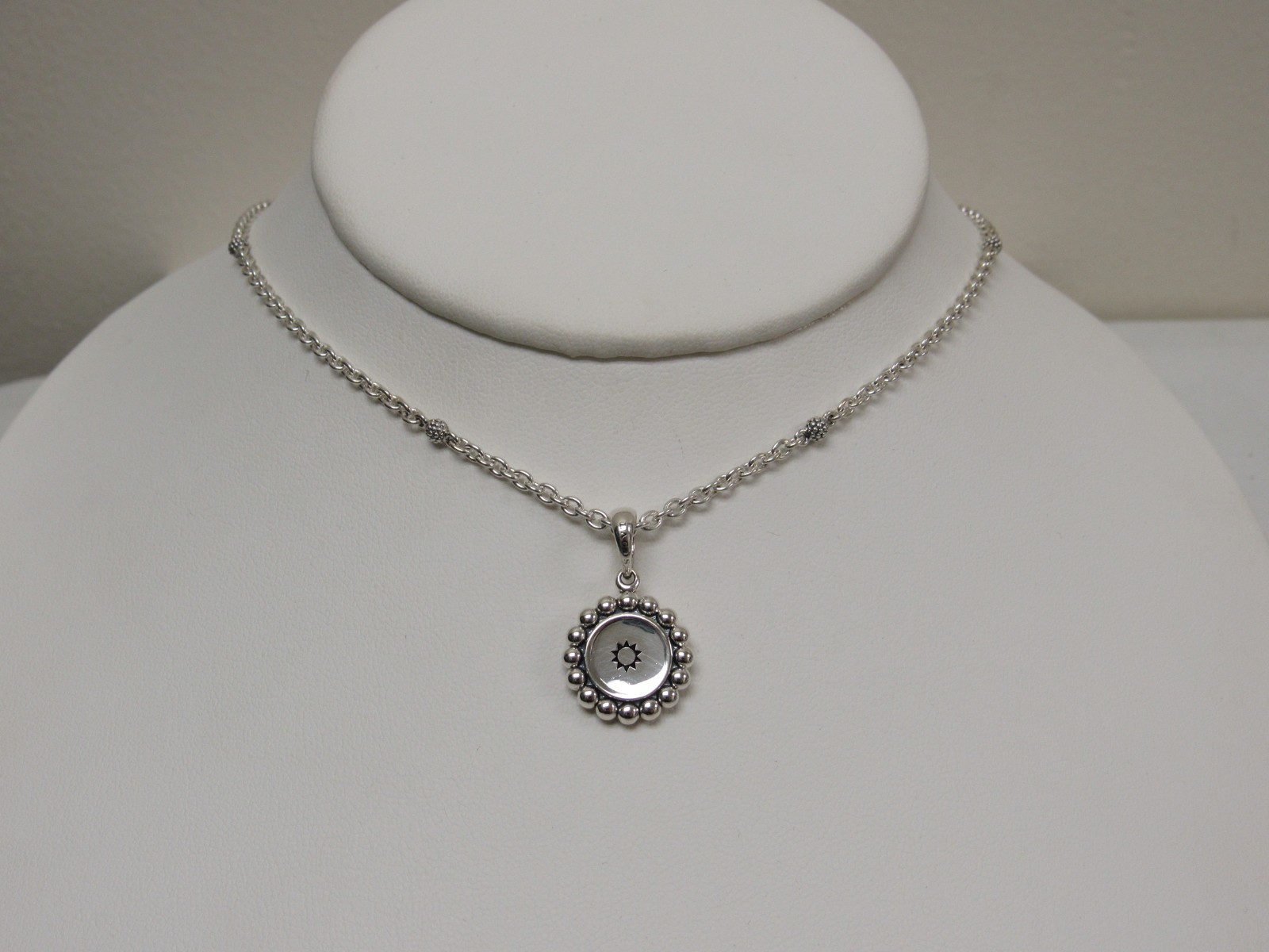 Designer LAGOS Sterling Silver Signature Caviar Circle Necklace, Sun Engraved!