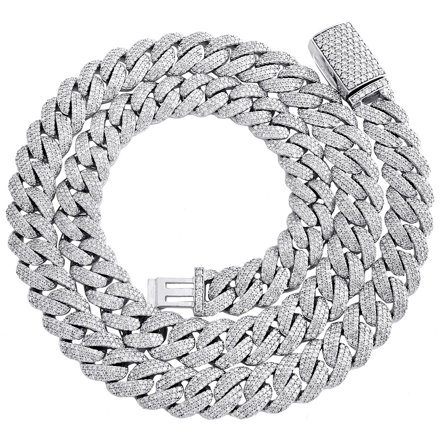 10K White Gold Round Diamond 12mm Miami Cuban Link Statement 22″ Chain 25.28 CT