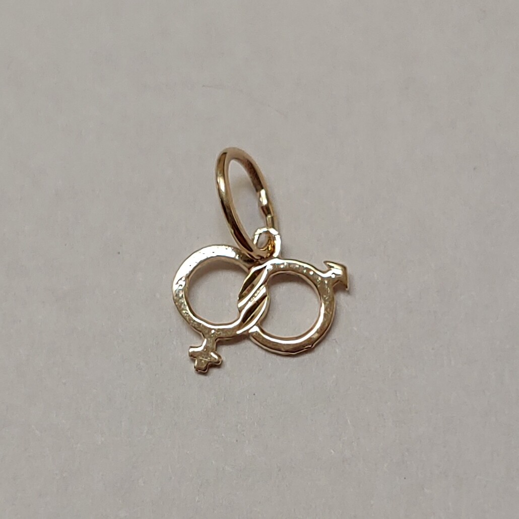 New 14k Yellow Gold Male/Female Gender Symbol Charm Pendant