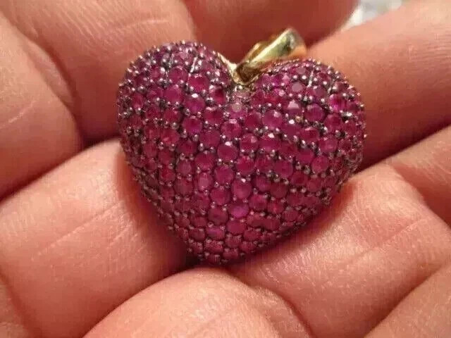 2Ct Round Cut Lab Created Pink Ruby Women’s Heart Pendant 14K Yellow Gold Plated