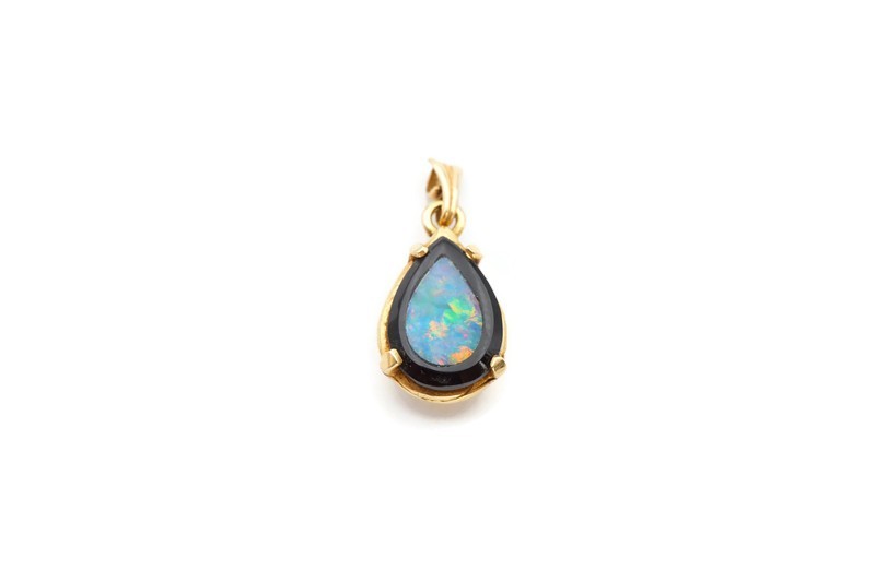 14k Yellow Gold Opal Black Onyx Pendant