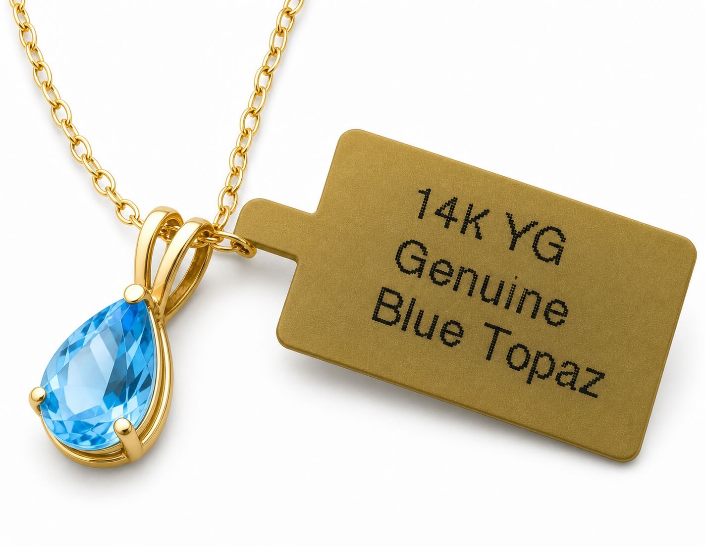 GENUINE 1.10 Cts BLUE TOPAZ PENDANT SOLID 14K GOLD – MADE IN USA -Free Appraisal