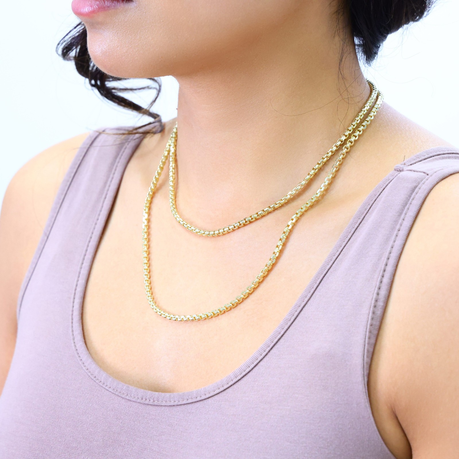 10K Yellow Gold 3.5mm Venetian Round Box Chain Link Pendant Necklace 16″- 30″