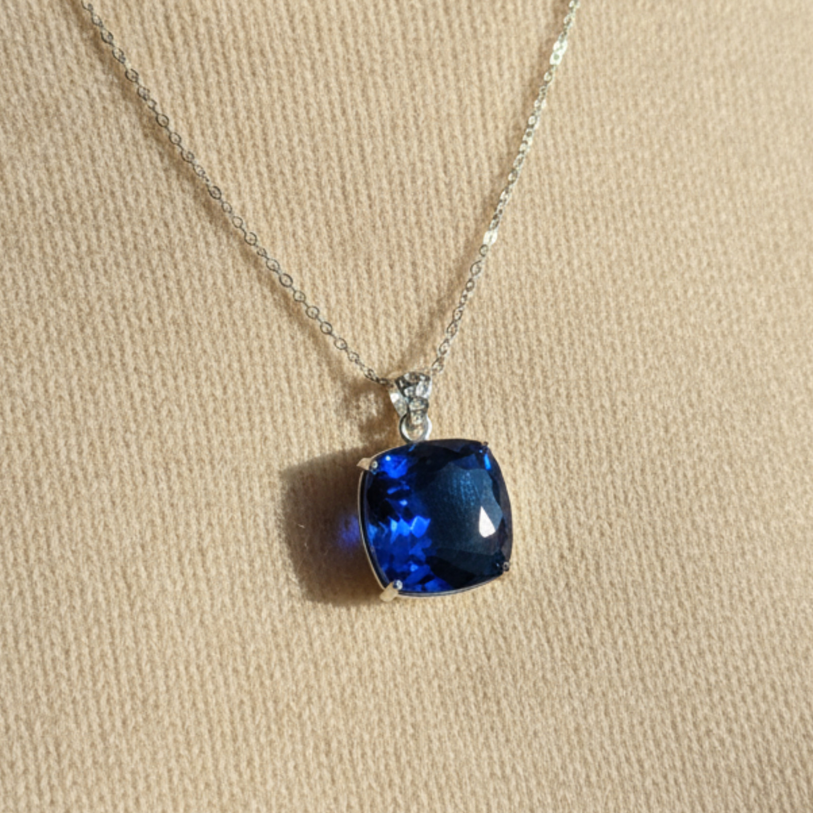 Handmade Blue Sapphire Cushion Cut Pendant 70-80 Carats with Free Chain Gift