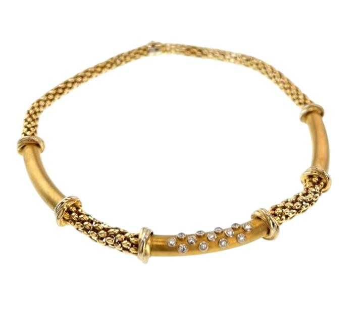 .30ctw Diamond Tube Popcorn Mesh 16.5″ Necklace 18k Multi-Tone Gold 57.59 Grams