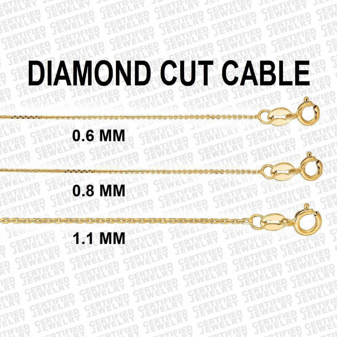 Solid 14K Gold Diamond Cut Cable Link Chain Necklace, 16″- 24″, 0.6mm – 1.1mm