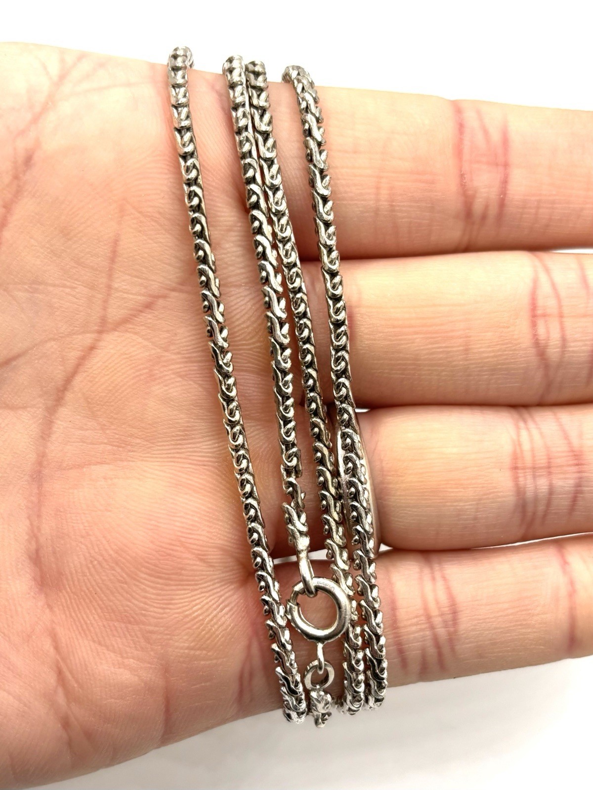 Vintage 835 German Silver 2.2mm Byzantine Wheat Chain Link Necklace 37”