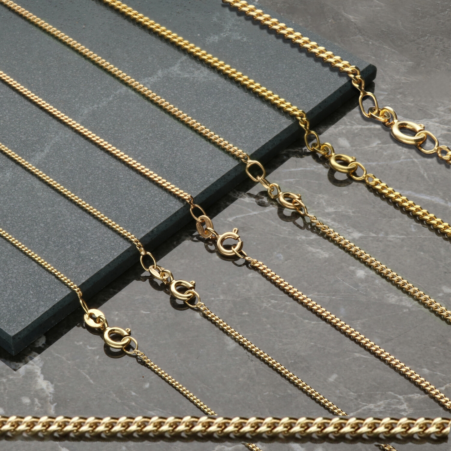 9ct Gold Plated on Sterling Silver 16, 18, 20, 22, 24, 26, 28, inch Curb Chain
