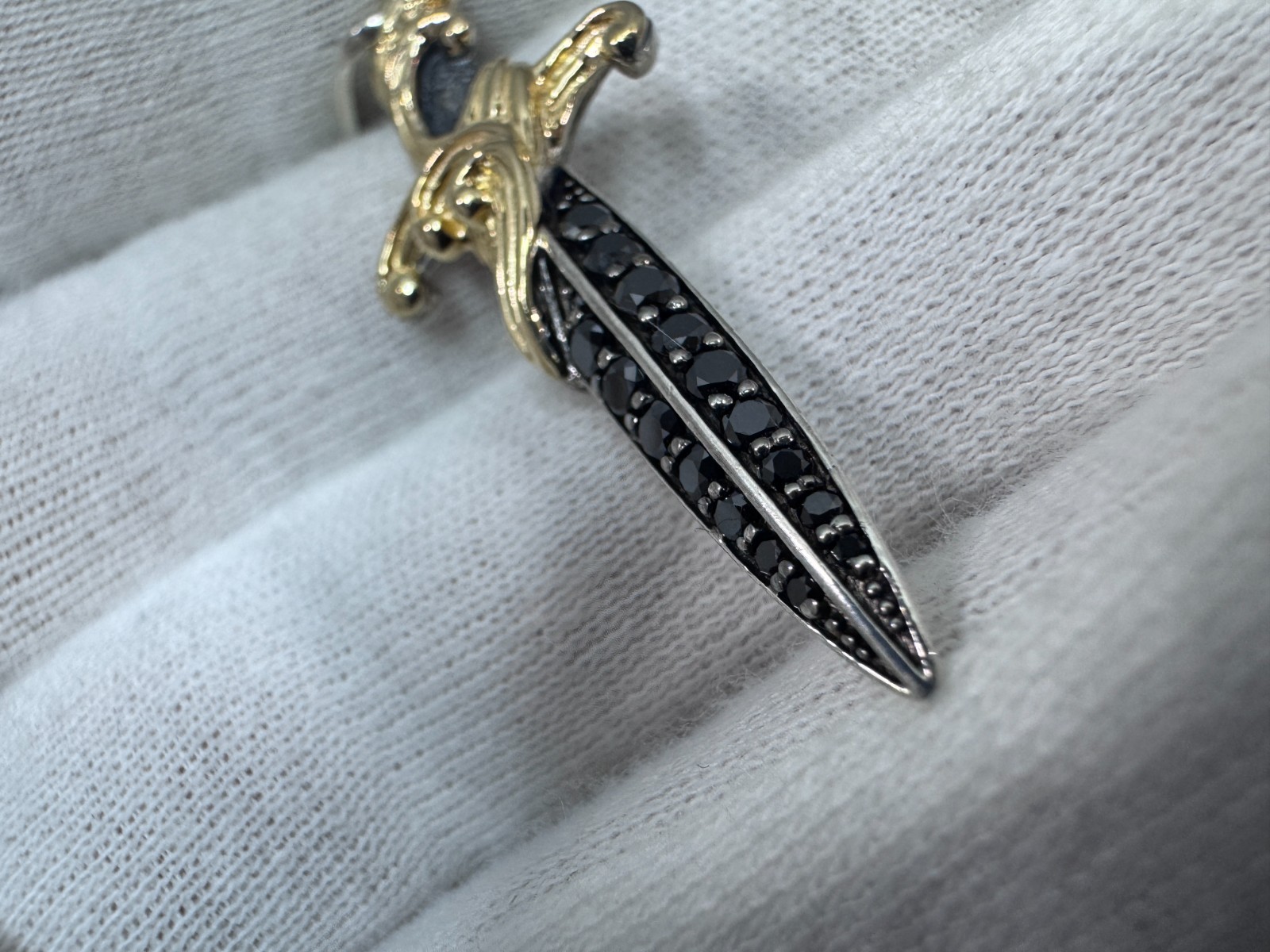 David Yurman Waves Dagger Amulet Pendant – Sterling w/ 18k Gold & Black Diamonds