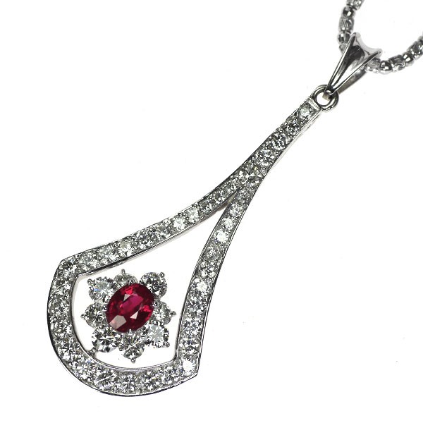 PT900/K18wg Burma/Myanmar Ruby Diamond Pendant Necklace 1.071ct D3.26ct – Auth f