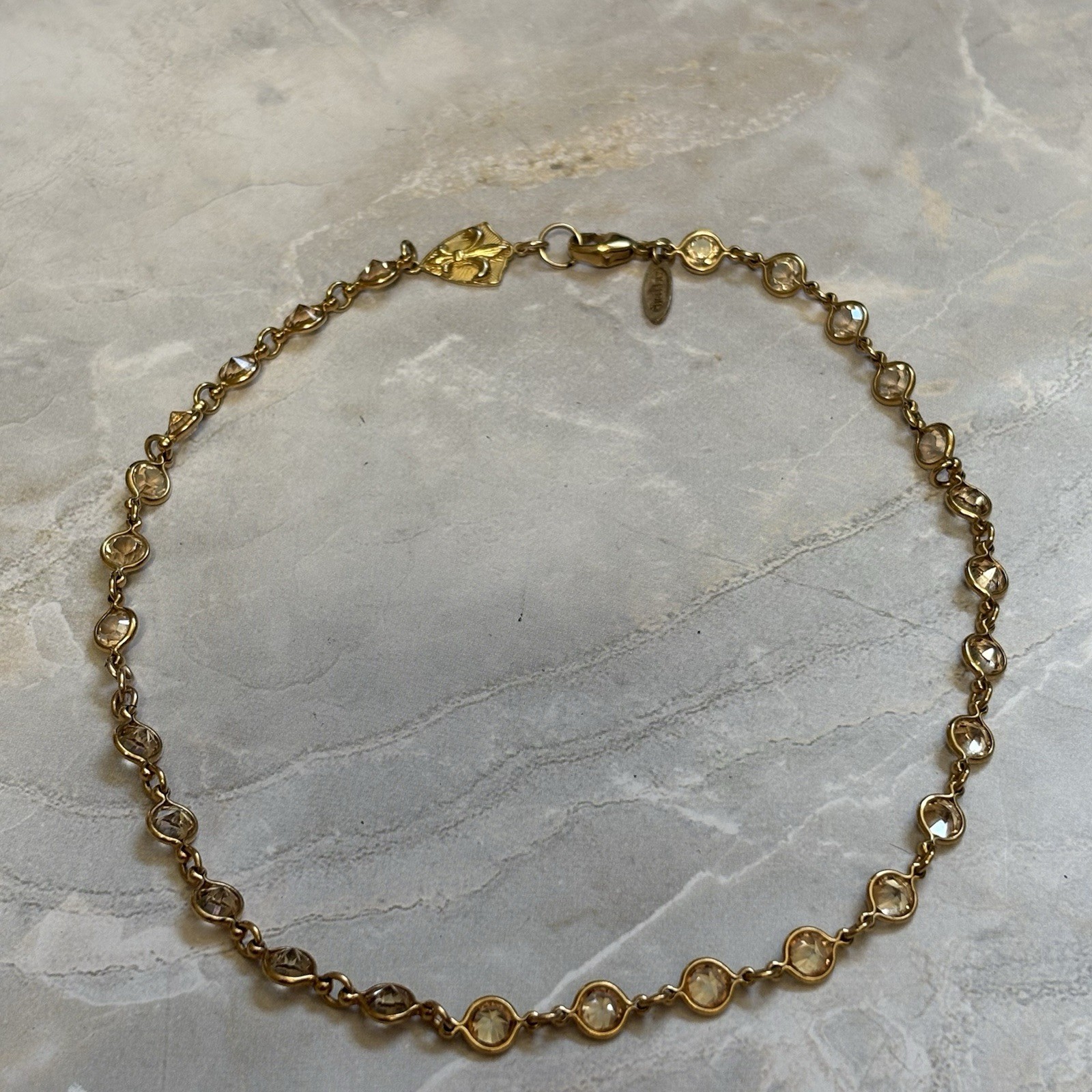 Tigerlily 925 Gold Plated Crystal Bezel Station Necklace Sterling Silver 14 Inch