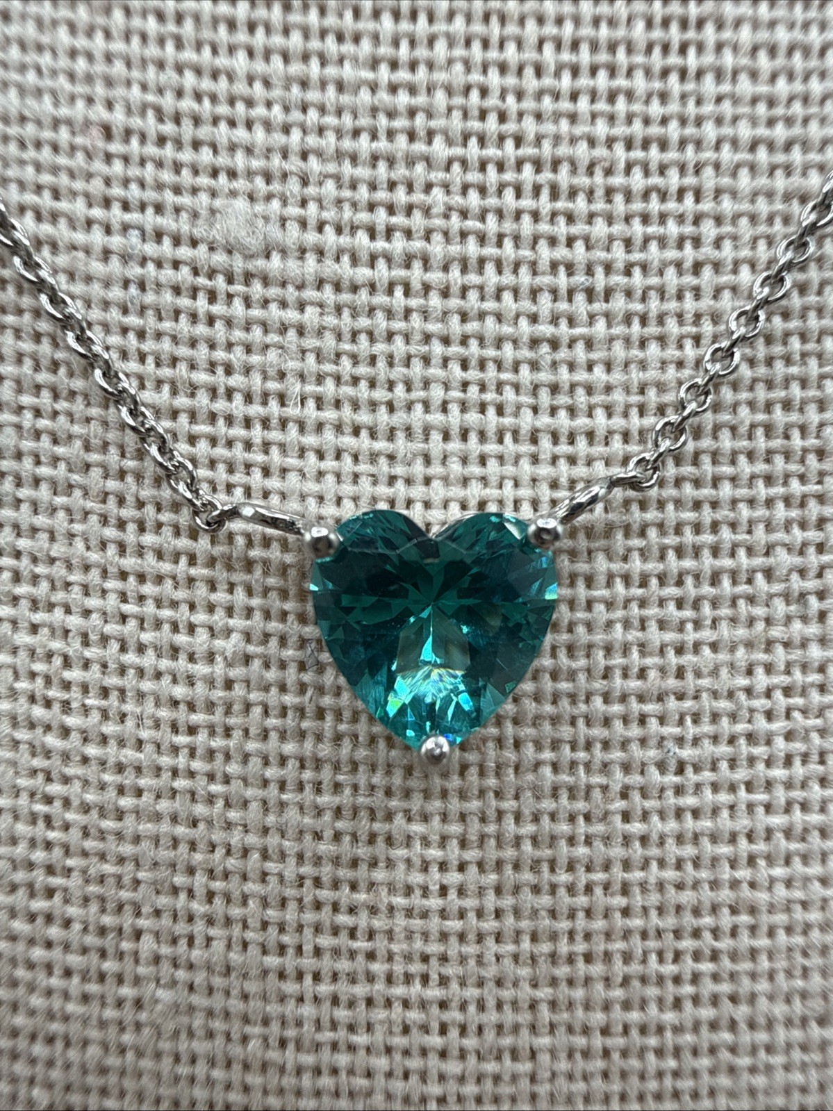 Teal Lab Created Tourmaline Heart Shaped 925 Sterling Silver Choker 13-16”