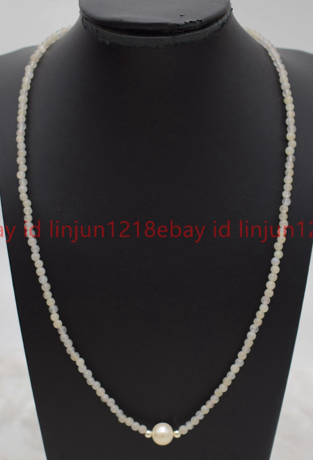 Faceted 3mm Gray Labradorite Round Gemstone Beaded White Pearl Necklace 16-28in
