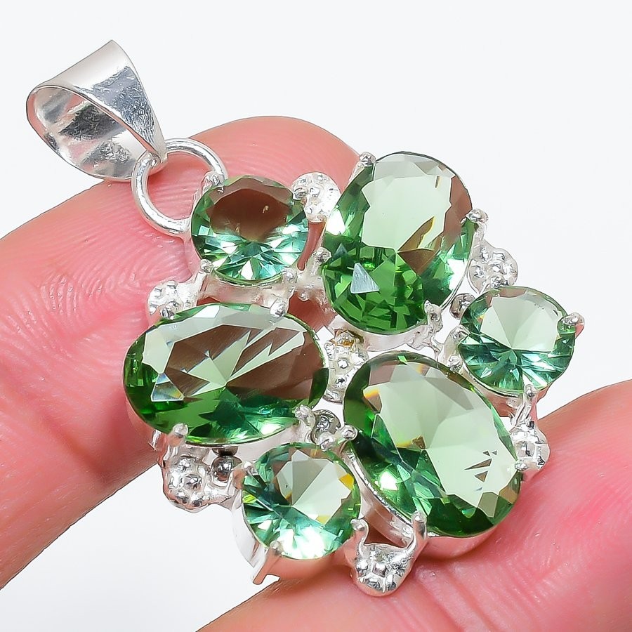 Green Amethyst Gemstone 925 Sterling Silver Jewelry Pendant Size 1.65 ForGift