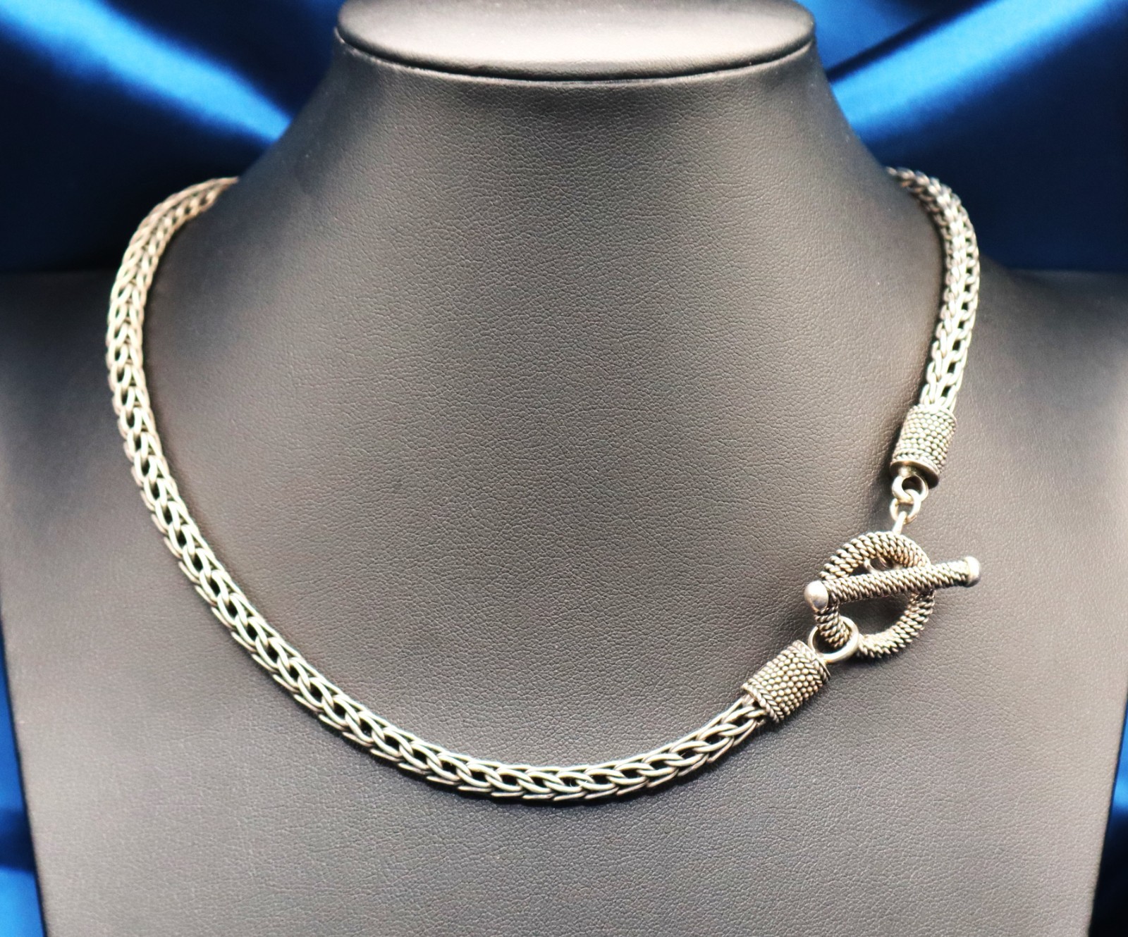 925 Sterling Silver Foxtail Chain Toggle Necklace 17.5 Inches 48.77g