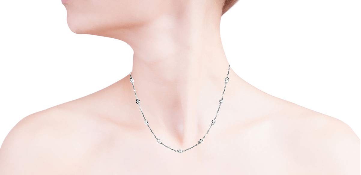 Sterling Silver Station Oval Bead Necklace for Women- Moon Bead Station Neckl…