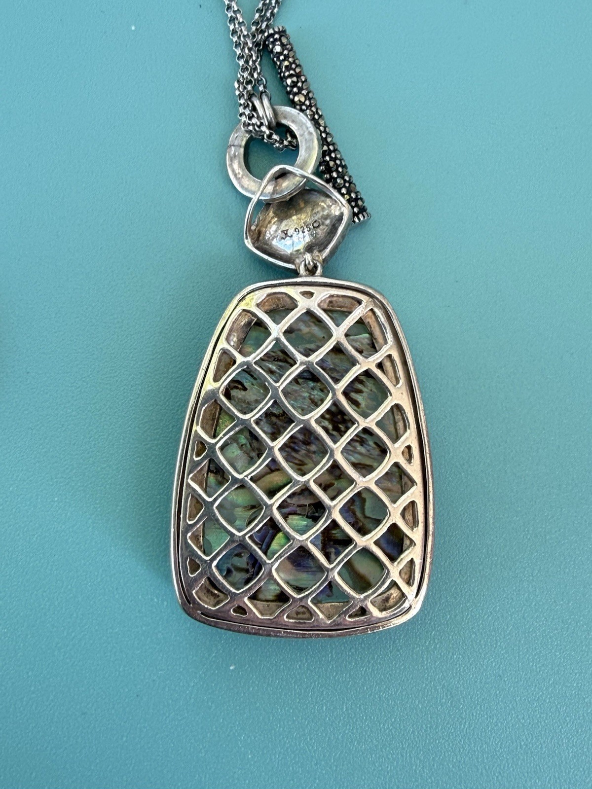 Judith Jack Silver 925 Abalone and Marcasite double strand necklace