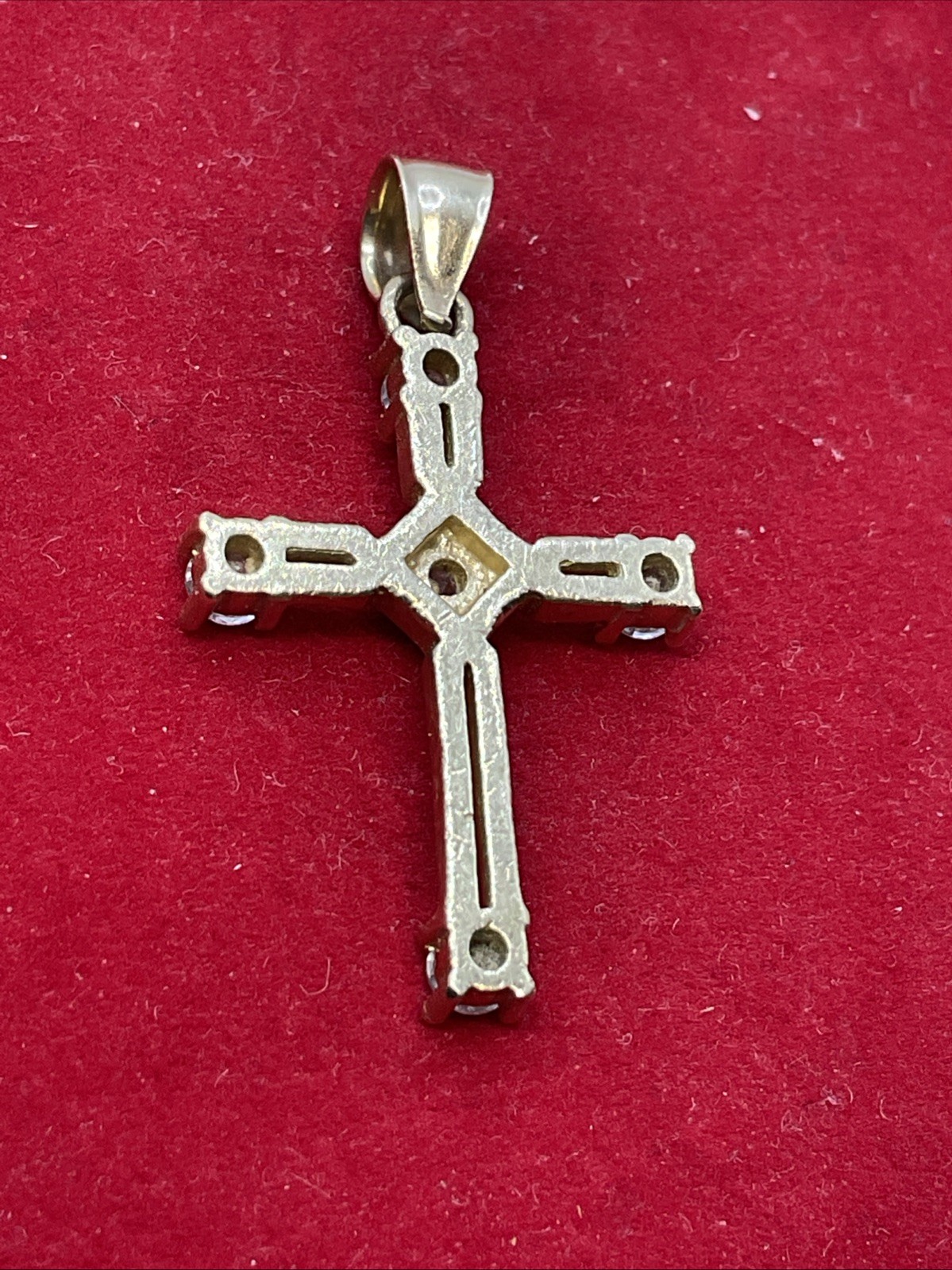 CROSS Charm Pendant (30mm x 17mm) Solid 13K Yellow Gold White CZ HANDMADE 2gr.