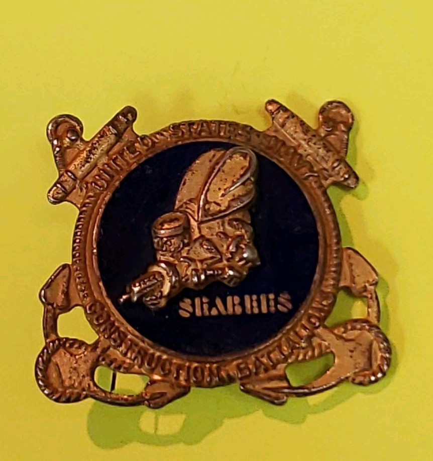 Seabees Pin WWII Navy, Roch, NY Sterling Silver, Metal Arts Co. Nice