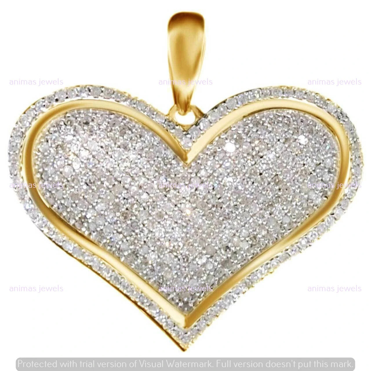 1CT Round Real VVS Moissanite Love Heart Pendant Necklace 14K Yellow Gold Plated