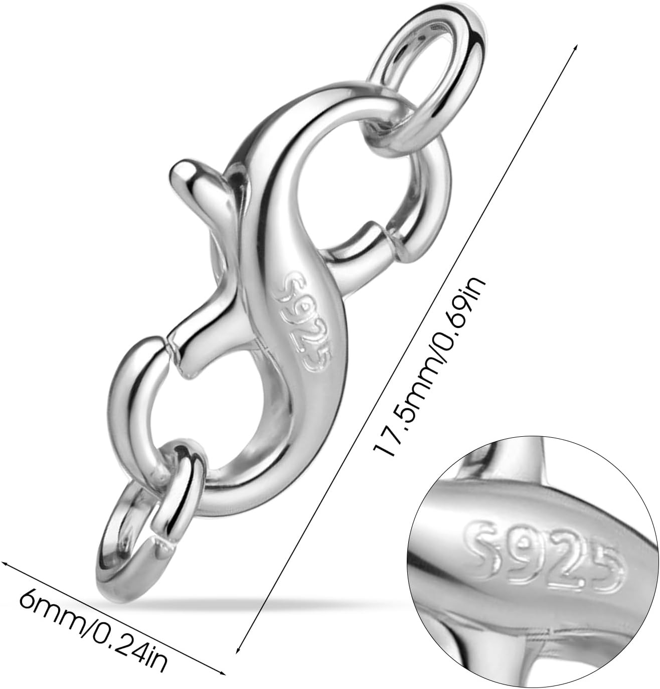 925 Sterling Silver Double Opening Lobster Claw Clasps for Jewelry Making
