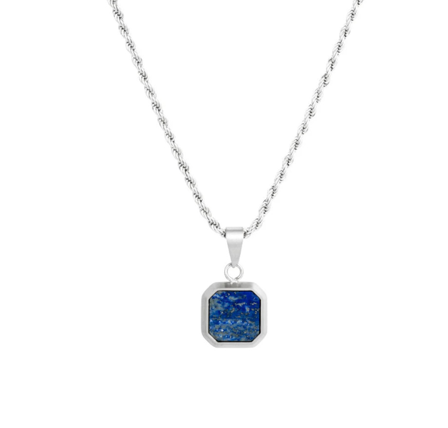 925 Silver Cushion Cut Blue Lapis Lazuli Pendant Birthday Gift For Men & Women