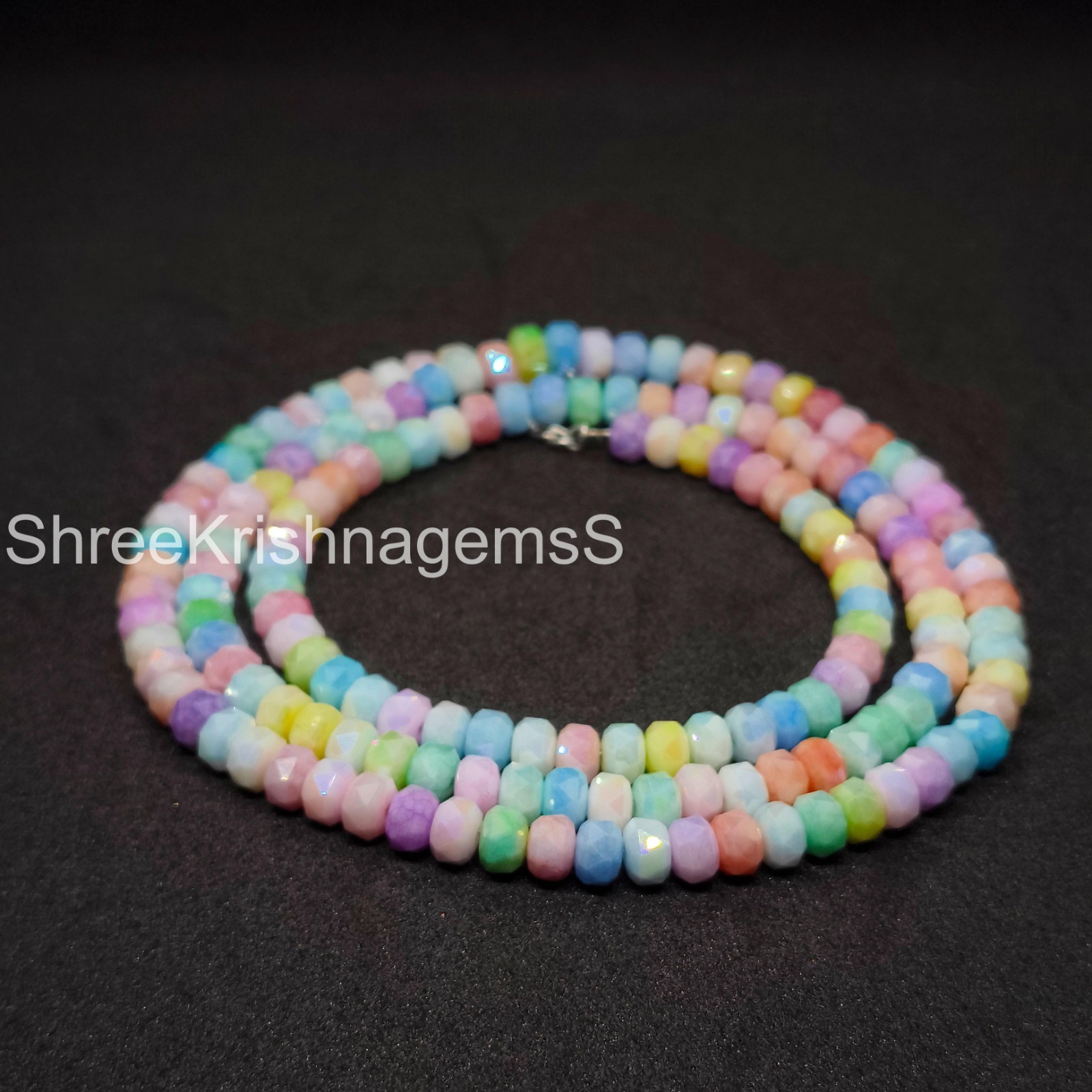6mm Rainbow Gemstone Necklace Faceted Rondelle Candy Beads Colorful Dainty Choke