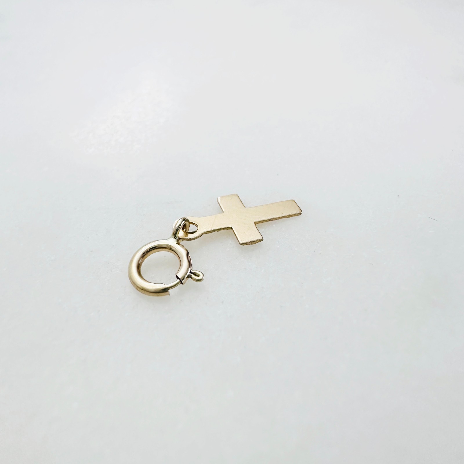 14K Solid Yellow Gold 10mm Mini Petite Cross Charm Pendant w/Spring Clasp