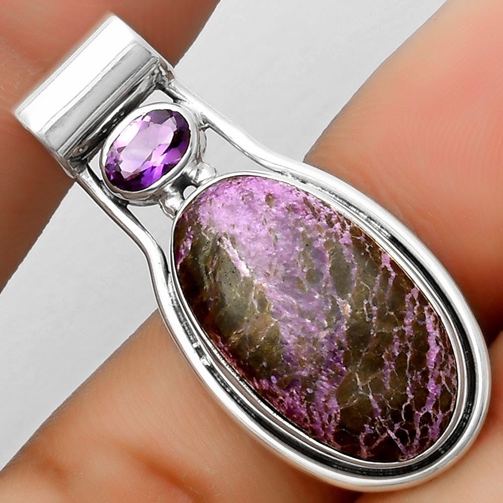 Purpurite – South Africa & Amethyst 925 Sterling Silver Pendant Jewelry P-1130