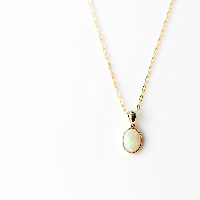Minimal Oval Australian Solid Opal Pendant & Necklace 18k Yellow Gold Charm